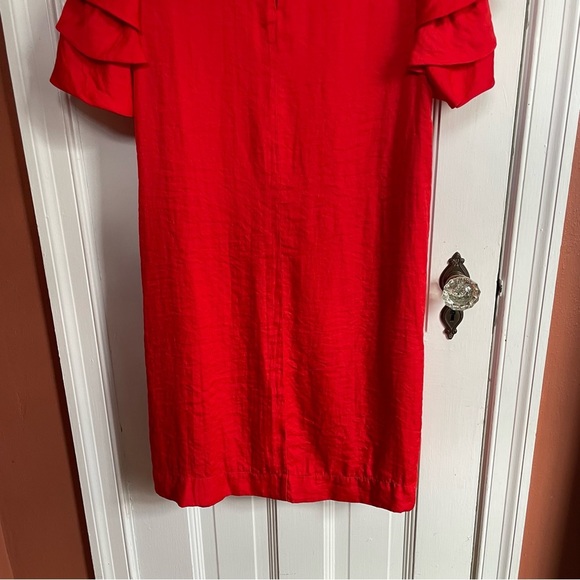 Skies are Blue Red Dress Sheath Mini Flutter Sleeve Small Tomato Red Crinkle - Picture 7 of 9